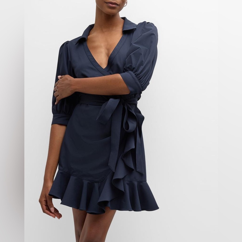 Cinq a Sept Vickie Puff-Sleeve Ruffled Mini Wrap Dress nwt sz 2